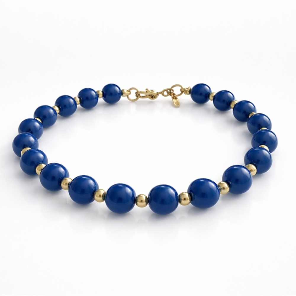 Vintage Monet Blue Glass Beaded Bracelet Gold Tone 7.5 In 1980s Gift
